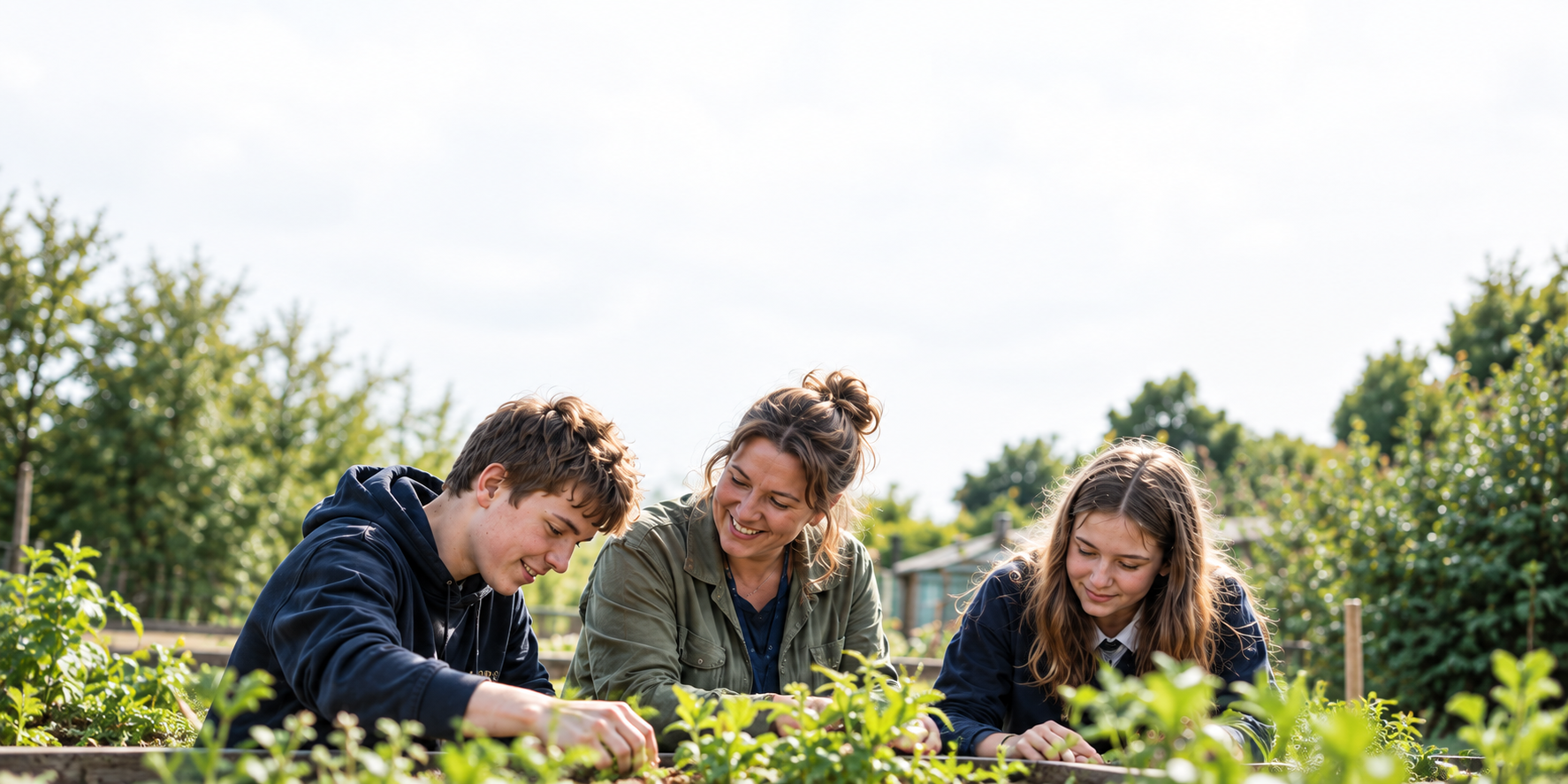 Illustrative image of young people learning outdoors with a supportive educator